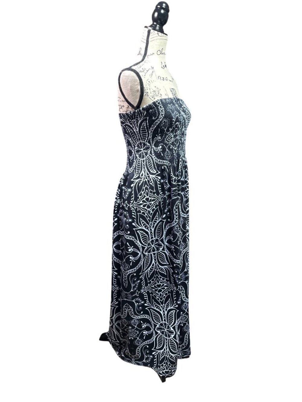 Strapless Black & White Maxi Dress With Floral Pattern - Womens Large - Polyeste - Picture 4 of 6